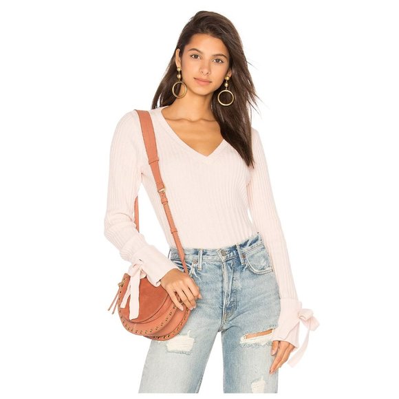 Derek Lam 10 Crosby Tie Sleeve Sweater / Meduim / Dark Grey V-Neck Wool Revolve - Picture 12 of 12